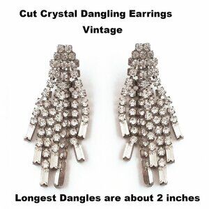 Cut Crystal Sparkling Dangling Earrings - Vintage - 2 inches long